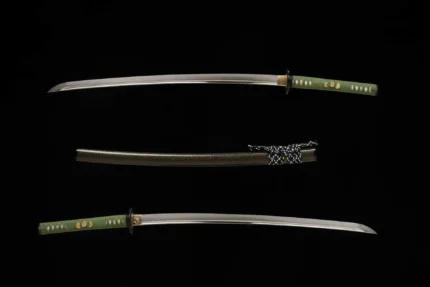 Green Handle Katana Set, T10 Clay Tempered Blade, Full Tang Decor Sword