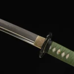 Katana Tsuka & Tsuba Close-up, Brass Fittings, Green Ito Wrapped Handle