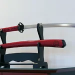 Red Saya Katana, Blade Drawn Display, Decorative Samurai Sword