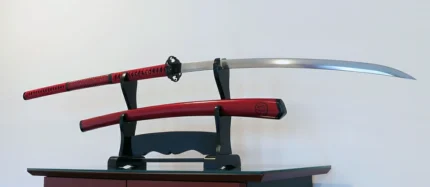 Red Saya Katana, Blade Drawn Display, Decorative Samurai Sword