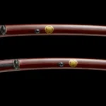 Vintage Red Brown Saya Katana Set, Twin Collectible Japanese Swords