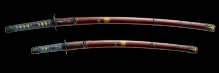 Vintage Red Brown Saya Katana Set, Twin Collectible Japanese Swords