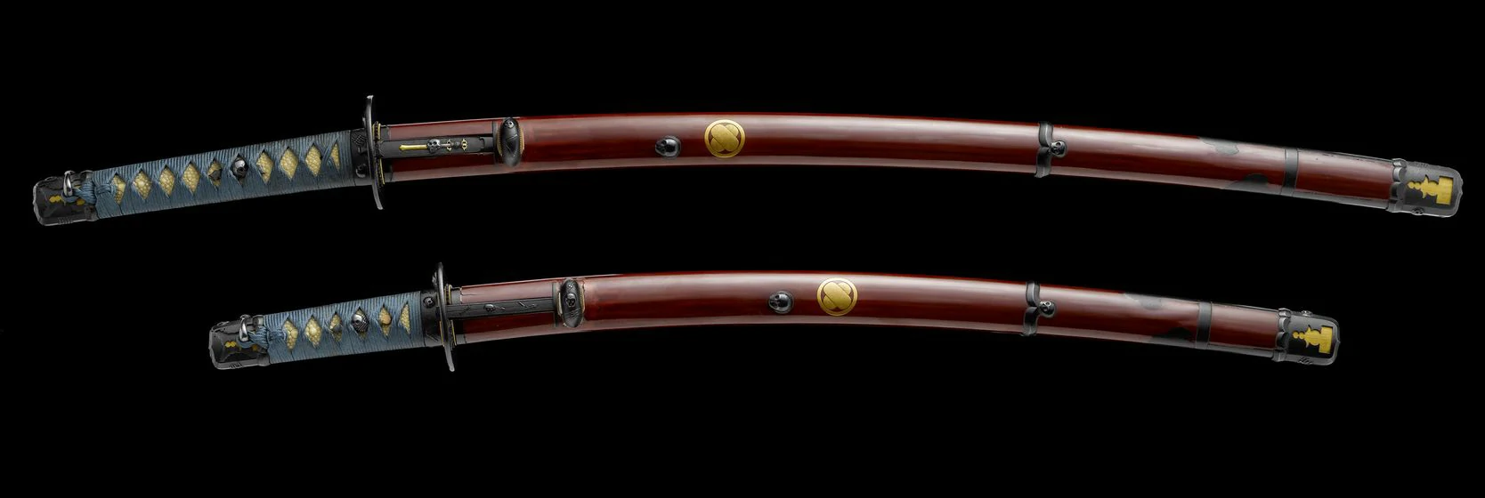 微信图片_20260913175302_8_398 Vintage Red Brown Saya Katana Set, Twin Collectible Japanese Swords - Image 1